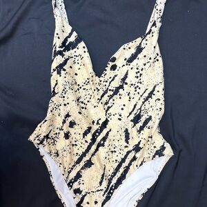 Madewell Cream and Black Splatter One-Piece Swimsuit M